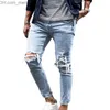 Herrjeans Vertvie Herr Rippade jeans Casual Skinny Jean Destroyed Hole Slim Fit Jeansbyxor Man Ankel Elastisk Denim Jean Byxa Streetwear Z230711