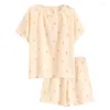 Women's Sleepwear Summer Women Pajamas Set Cotton And Linen Short Sleeve Two Pieces Pyjamas