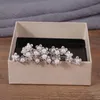 Bride's Hair Fork Pin U-Clip Diamond Pearl Flower Hairpin Chete de touca de shinestone Ornamento 20 PCS Caixas