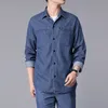 Été Cool sens hommes chemise jean 2 pièces ensembles Tencel mince affaires décontracté glace soie ample Denim veste et pantalon vêtement quotidien