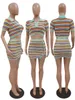 Survêtements pour femmes CM YAYA Rainbow Stripe Knit Set côtelé Chemise à manches courtes et short 2023 Summer Two 2 Piece Outfit Survêtement 230704