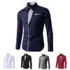 Men's Dress Shirts Men Shirt Slim Single-breasted Handsome Turndown Collar Contrast Color Buttoned Striped