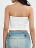 Regata Feminina Wsevypo Tops com Tubo Ruched Verão Branco Colete Sem Alças Fairycore Doce Ombro Fora 3D Roseta Bandeau Crop