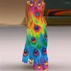 Abiti casual Vestito da donna senza maniche con scollo a V sexy 2023 Summer Fashion Long Sundresses Vintage Print Lady Maxi Femme Vestidos