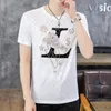 T-shirt estiva da uomo a maniche corte in seta di ghiaccio con diamanti caldi con scollo tondo Top sottile traspirante con ghiaccio ad asciugatura rapida