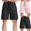 Men's Shorts Summer Fitness Sports Leisure Solid Black Short Male Swim Trunks Five-Point Pants Drawstring Wide Stretch Panties