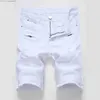 Jeans pour hommes hommes Denim Shorts longueur au genou coupe ajustée grande taille trou noir et blanc usé motard jean court Z230706