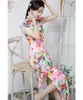 Etniska kläder 8 färger kinesiska nationella långa Cheongsam elastiska blommiga vintage kostymer kvinnor klänning Elegant kvinnlig Qipao S till 3XL
