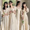 Ethnische Kleidung A-Linie Abendkleid Teil Satin Sexy Blume Sommer Frauen Maxi Kleid Elegante Cheongsam Vestidos Neuheit Langarm Qipao