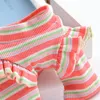 Dog Apparel Cute Cherry Pajamas Puppy Onesies Ruffles Sleeve Stripe Jumpsuit All Weather Pet Clothes For Small Dogs Chihuahua Yorkie