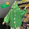 Moletons com capuz feminino estilo americano Harajuku pequeno dinossauro y2k suéter com capuz verde outono e inverno casaco solto grosso de pelúcia 230705