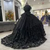 Black Princess Flowers Ball Gown Quinceanera Dresses Off Shoulder Appliques Beading Sweet 16 Dress Vestidos De 15 Anos Lace-Up