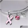 Charm Bracelets Pink Ribbon Breast Cancer Awareness For Women Designer Extendable Wire Cute Bangle Nursing Survivor Jewelry Gift Dro Dhgrr