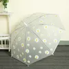 Parapluies Transparent Daisy Long Manche Parapluie Super Léger Fleur Impression Parapluie Os Semi-Automatique Parapluies pour Femmes Enfants