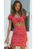 Zweiteiliges Kleid Sommer Damen Sets Boho Blumenröcke Damen Kurzarm V-Ausschnitt Crop Tops Bluse und Minirock Harajuku 230704