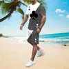 Męskie dresy letnie zestawy 2-częściowe Trend Fashion Man T Shirt spodenki plażowe garnitur 3D Print O-Neck Top dres odzież męska Streetwear