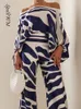 Women s Two Piece Pants Chic Print Lantern Sleeve Satin Top Wide Leg Pant Suit Women Sexy Off Shoulder Long 2 Set Casual Office Lady Outfit 230704