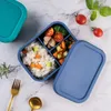 Dinnerware Sets 700ml Compartments Lunch Box Silicone Home Travel Camping Hiking Picnic Container Reusable Lunchbox Adults Blue