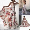 Basic Casual Jurken Bloemenprint Vrouwen Zomer Mouwloos V-hals Backless Vintage Lange Boho Party Cocktail Losse Strand Roze Jurk Dhrex