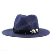 Cappello di paglia a tesa larga per il tempo libero Cappellino estivo Jazz Panama Fedora Moda Viaggi Tempo libero Cappello da sole per donna Uomo Stile semplice