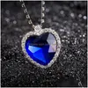 Подвесные ожерелья романтическое ожерелье в океане для женщин голубое красное кристалл с любовниками драгоценные камни титанические украшения капля de dhpw4
