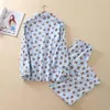 Pijama feminino outono e inverno feminino conjunto de pijama de algodão cheio de desenhos animados filhote de cachorro estampado senhoras azul claro gola virada para baixo roupa de casa