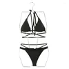 Costumi da bagno da donna Wisuwore 2023 Bikini a fascia da donna Tessuto a righe Pit Stripe Semplice Solido Costume da bagno sexy Fasciatura Costume da bagno nero / rosso