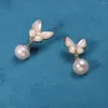 Boucles d'Oreilles Perle Naturelle Perle Papillon Forme Mère De Coquille D'eau Douce De Culture Pour Cadeau 23x10mm