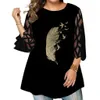 Camiseta de talla grande para mujer 5XL 6XL Blusas de mujer Moda de verano Malla Ver a través de la manga Estampado floral Camiseta casual Big Ladies Tops 230705