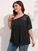 Women's Plus Size TShirt Finjani One Shoulder Laser Cut Tee Solid Short Sleeve Casual Women Tops 230705