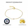GB17 RINNTIN 14K Solid Yellow Gold Lobster Clasp Strand Diamond Cut Cable Chain Solitaire Bezel Set Moissanite Diamond Bracelet