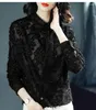 Blouses pour femmes printemps coréen femmes 5xl 6xl manches chauve-souris dentelle noire en mousseline de soie et hauts chemise dames chemises amples avec colloars