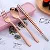 Dinnerware Sets 4pcs Stainless Steel Chopsticks Spoon Tableware Set Portable Gift Box For Kids School Travel Picnic Kitchen Cutlery Dinner