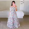 2023 New Spring Summer Women's Dress One Shoulder Fragmented Flower Fashion Off Shoulder Long Print Dress