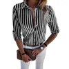 Camicette da donna Camicetta da donna Moda manica lunga Colletto rovesciato Camicia da ufficio a righe verticali Donna