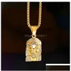 Pendant Necklaces Hip Hop Jesus Piece Necklace For Mens Iced Out Bling Head Gold Chains Fashion Religion Faith Jewelry Gift Drop Del Dhuxh