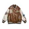 Chaquetas para hombre Hombres Varsity PU Chaqueta de béisbol de cuero Hombres Mujeres Vintage Bordado Carta Patchwork Abrigos universitarios Hip Hop Bomber Coat Unisex 230705