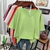 Dames T-shirt met grote maten LQSONGY T-shirt Effen T-shirt met V-hals 100 katoen L6XL Top met korte mouwen Basic Zomer Paar Oversized shirts 230705