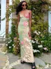 Casual Kleider Tossy Gedruckt Schlank Halter Kleid Weibliche Backless Sommer V-ausschnitt Maxi Elegante Mode Ärmellose Frauen Party