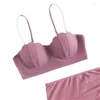 Women's Swimwear 6 Colors Women Bikini Set Solid Color Pearl Bra With Briefs And Drawstring Mini Skirt Bathing Swimsuit