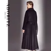 نساء معاطف الصوف Colombo Winter Long Black Slim Coat مع شعر الجمل