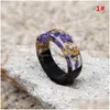 Bande Anneaux Nouveau Fait Main Bois Résine Feuille D'or Fleurs Plantes À L'intérieur Pour Femmes Hommes Mode Diy Bijoux Cadeau Drop Delivery Anneau Dhahg