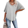 Women's T Shirts Women Summer Casual Solid Short Sleeve T-Shirt Basic V-Neck Batwing Tops Fashion Loose Breathable Knitted Pullover Tees