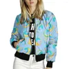 Kvinnorjackor Jackor Kvinnor Summer Long Sleeve Zipper Print Bomber Street Style Pocket Slim Support för anpassning