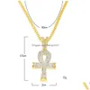 Pendant Necklaces Egyptian Large Ankh Key Sets Round Ruby Sapphire With Rhinestones Cross Charms Cuban Link Chains For Mens Hip Hop Dhzmz