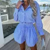 Survêtements femme bureau plage tenues mode revers simple boutonnage chemise cordon Shorts 2pc ensemble été rayé imprimé longue