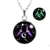 Pendant Necklaces Glow In The Dark 12 Zodiac Sign For Women Men Stainless Steel Horoscope Glass Cabochons Chains Fashion Luminous Dr Dhx08