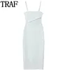 Basic Casual Dresses TRAF White Cut Out Dress Woman Slip Long Women Sexy Backless Midi for Straps Bodycon Summer 2023 230705