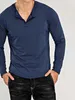 T-shirt pour hommes Tee Henley Shirt Tee Chemise à manches longues Plain Henley Normal Vêtements à manches longues Vêtements Muscle classique Grand et haut