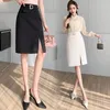 Saias Coreana Elegante Verão Feminino Cintura Alta Dividida Damasco Mujer Faldas Office Lady Stretch Envoltório Quadril Saia Midi Linha A P173